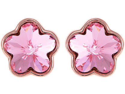 Swarovski Crystal Rose Pink Cherry Blossom Flower Stud Earrings