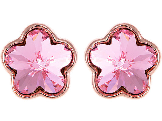 Swarovski Crystal Rose Pink Cherry Blossom Flower Stud Earrings