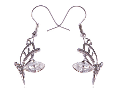 Swarovski Crystal Element Silver Colored Butterfly Fish Hook Dangle Earrings