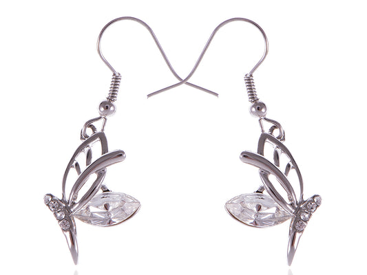 Swarovski Crystal Element Silver Colored Butterfly Fish Hook Dangle Earrings