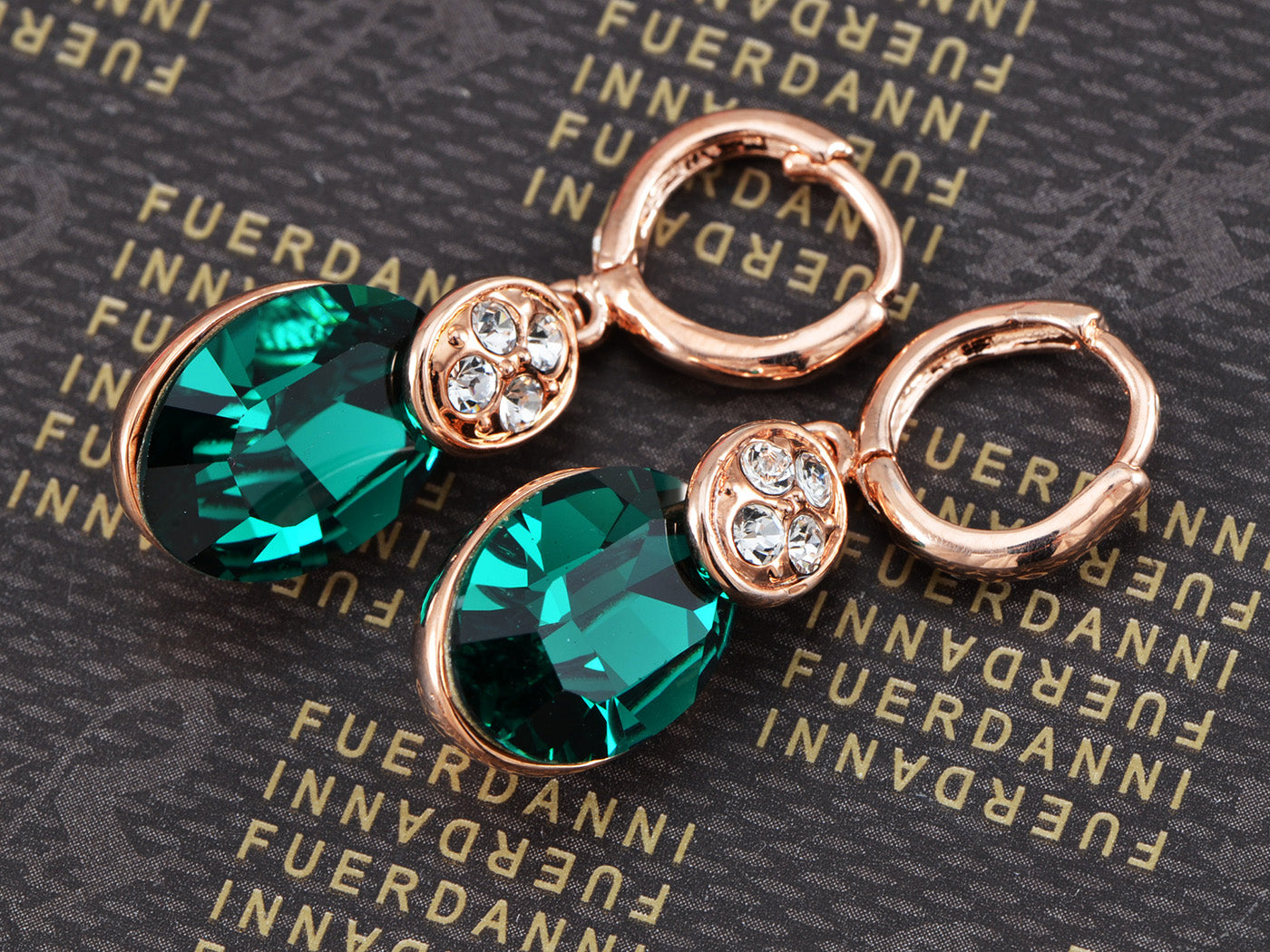 Swarovski Crystal Elements Rose Oval Emerald Classic Pierced Earrings