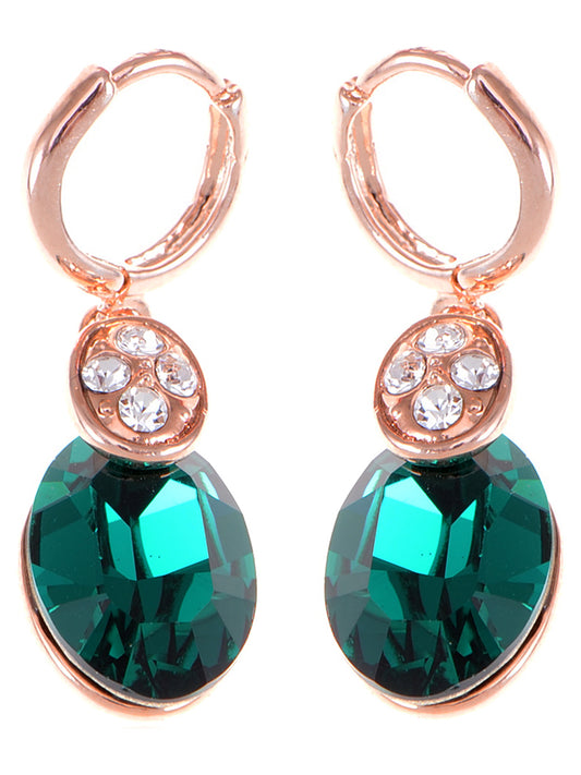 Swarovski Crystal Elements Rose Oval Emerald Classic Pierced Earrings