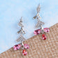 Swarovski Crystal Pink Silver Snow Branch Water Drop Stud Earrings