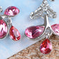 Swarovski Crystal Pink Silver Snow Branch Water Drop Stud Earrings