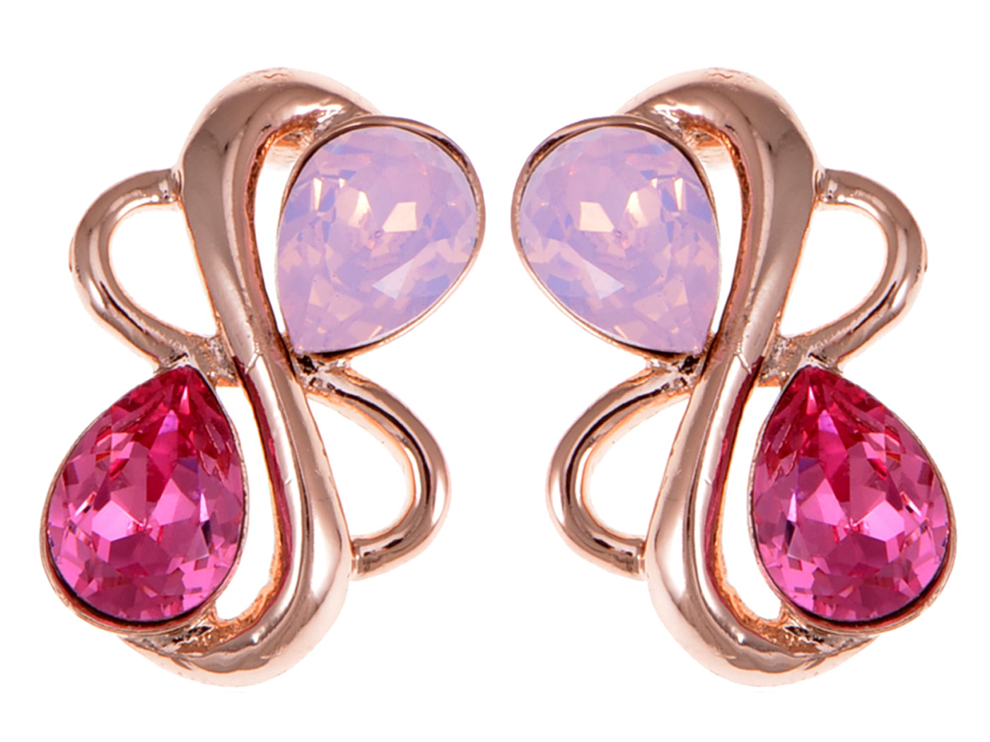 Swarovski Crystal Element Rose Gold Pink Teardrop Abstract Infinity Symbol Sign Stud Earrings