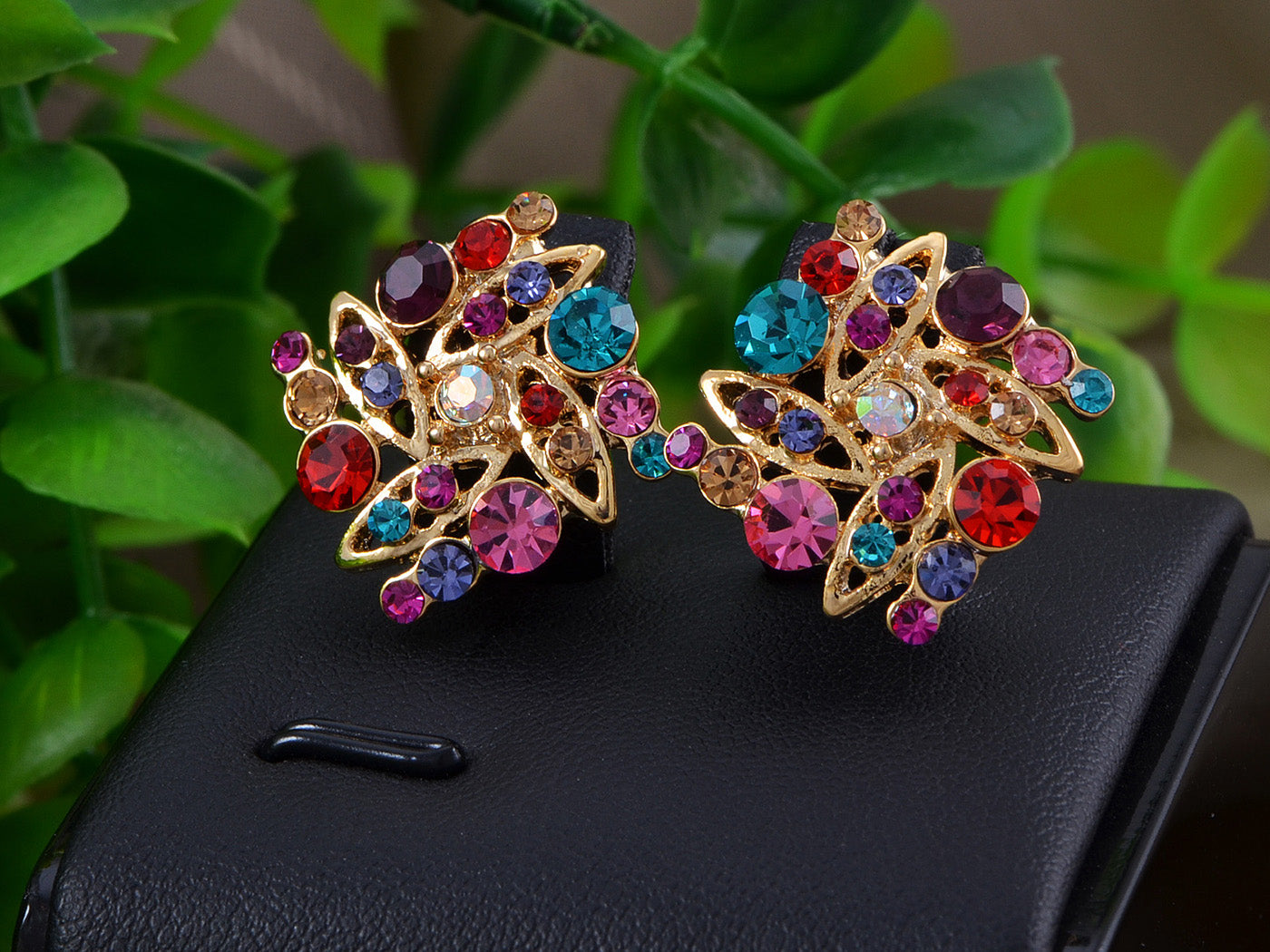 Swarovski Crystal Multicolored Colorful Square Shape Stud Earrings