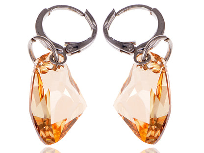 Swarovski Crystal Element Silver Light Topaz Colored Gem Dangle Earrings