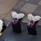 Swarovski Crystal Element Silver Amethyst Purple Colored Contemporary Petal Stud Earrings