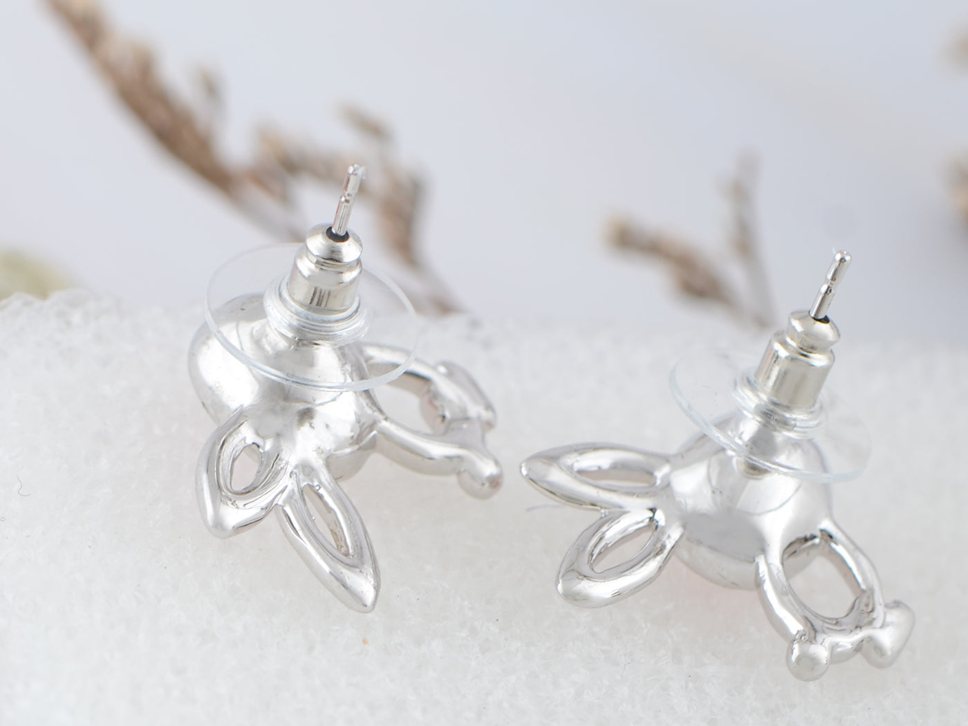 Swarovski Crystal Element Silver Pink Flower Leaf Swirl Stud Earrings