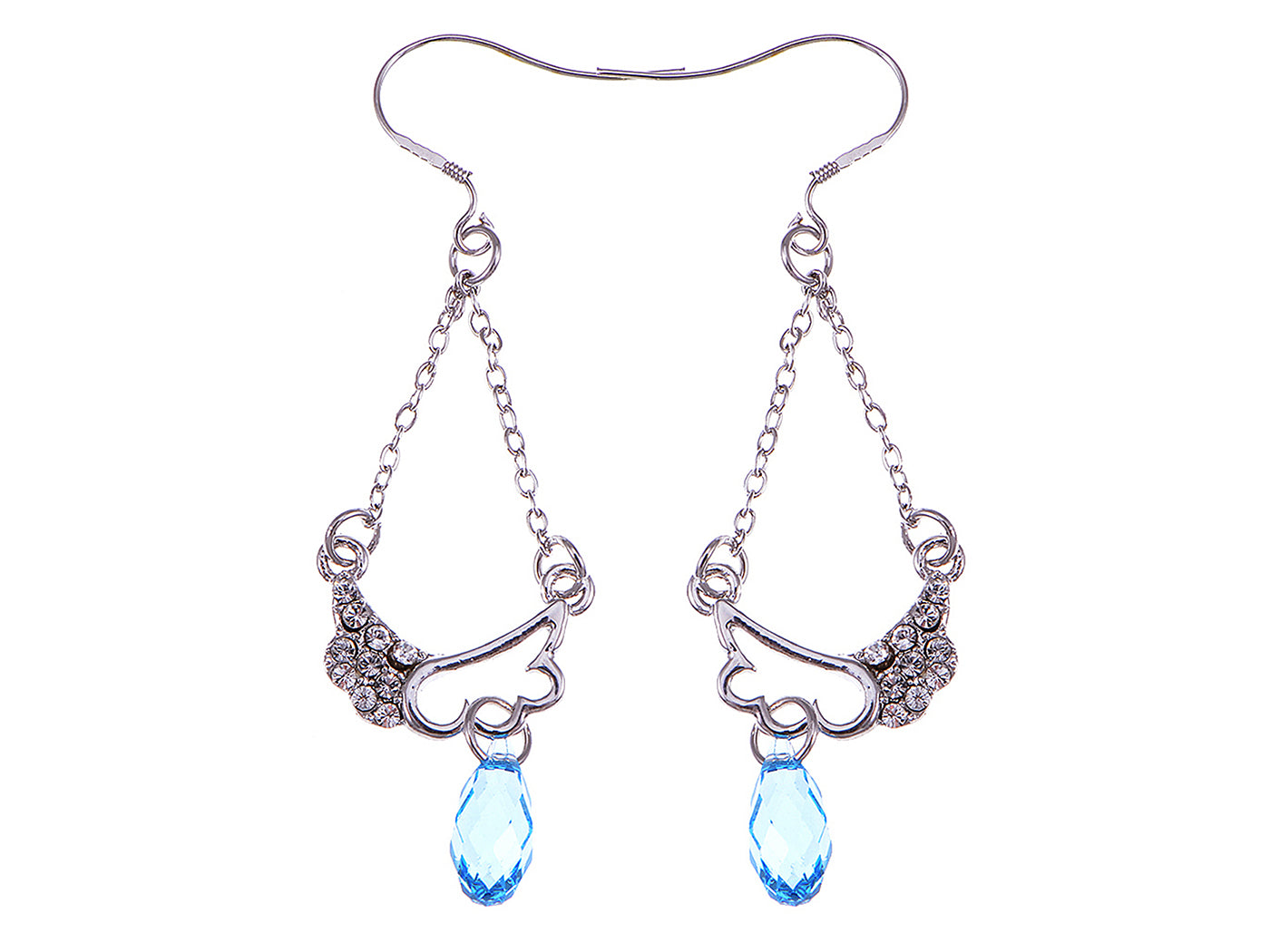 Swarovski Crystal Element Silver Light Blue Angel Wings Chandelier Dangle Earrings