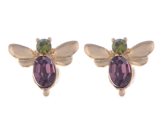 Swarovski Crystal Green Purple Mini Petite Dragonfly Insect Stud Earrings