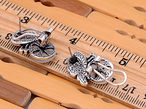 Swarovski Crystal Element Antique Silver White Cat Eye Butterfly Stud Earrings