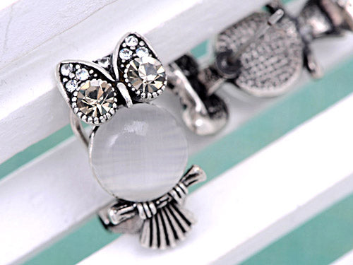 Element Antique Silver Cat Eye Owl Bird Stud Earrings