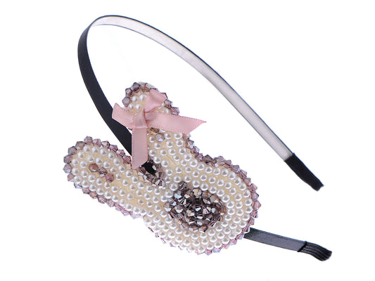 Girly Pink Cream Pearl Bead Bunny Rabbit Accent Headband Hair Piece