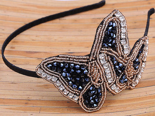 Hand Made Black Beads Butterfly Headband Hair Piece
