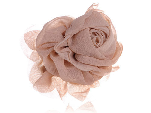 Beige Tan Chiffon Romantic Floral Flower Rose Alligator Hair Clip