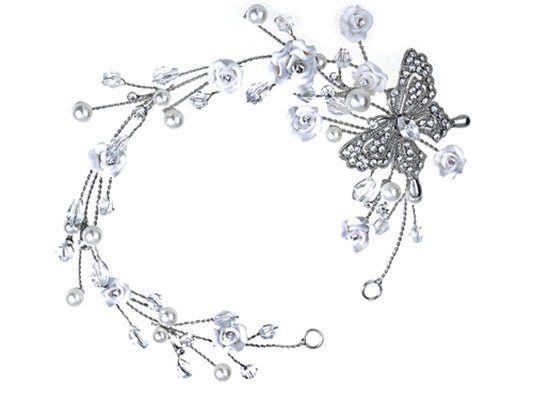 Silver Grey Butterfly Flower Floral Tree Headband