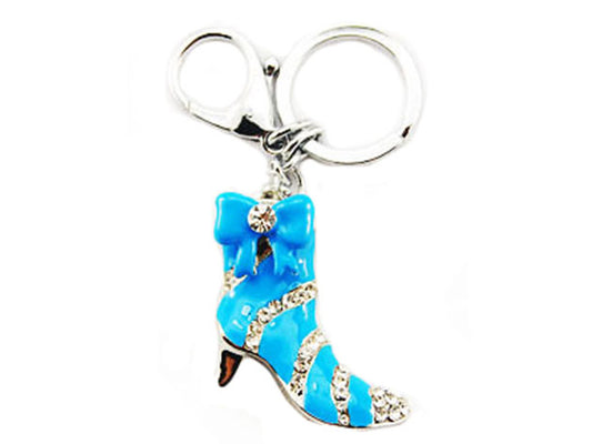 Turquoise Blue Color Enamel Girly Boot Stiletto Heel Keychain