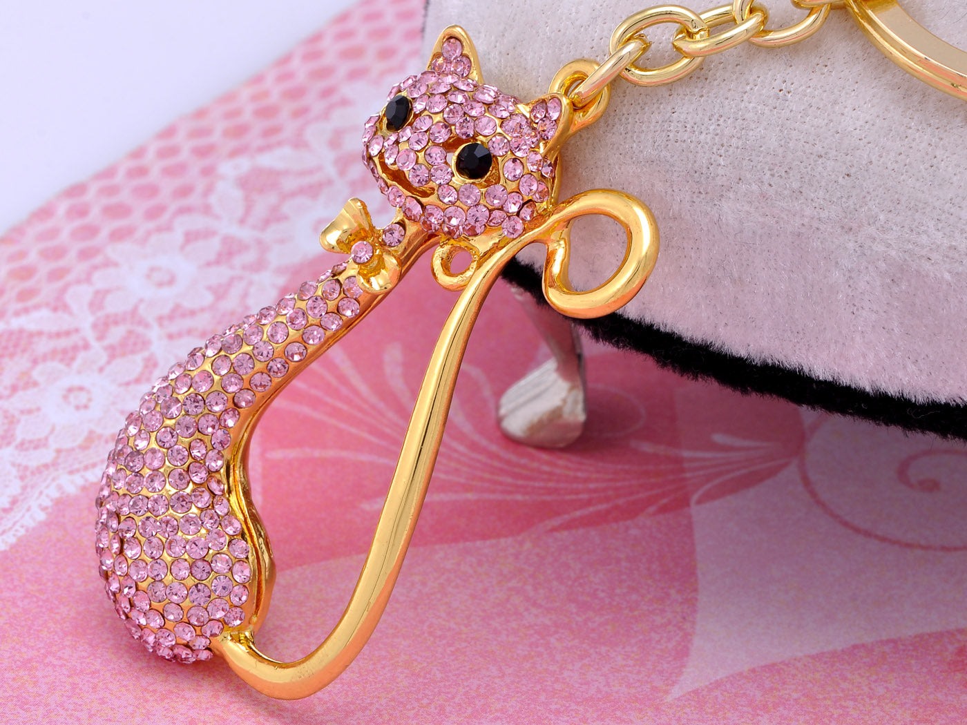Bow Tie Light Rose Pink Pipe Kitten Cat Keychain