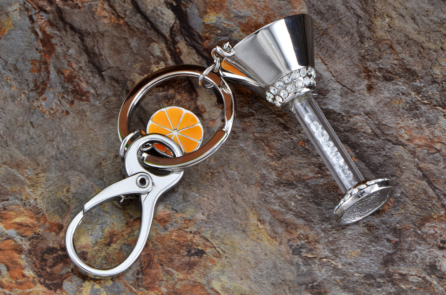 Swarovski Crystal Martini Cocktail City Life Orange Keychain