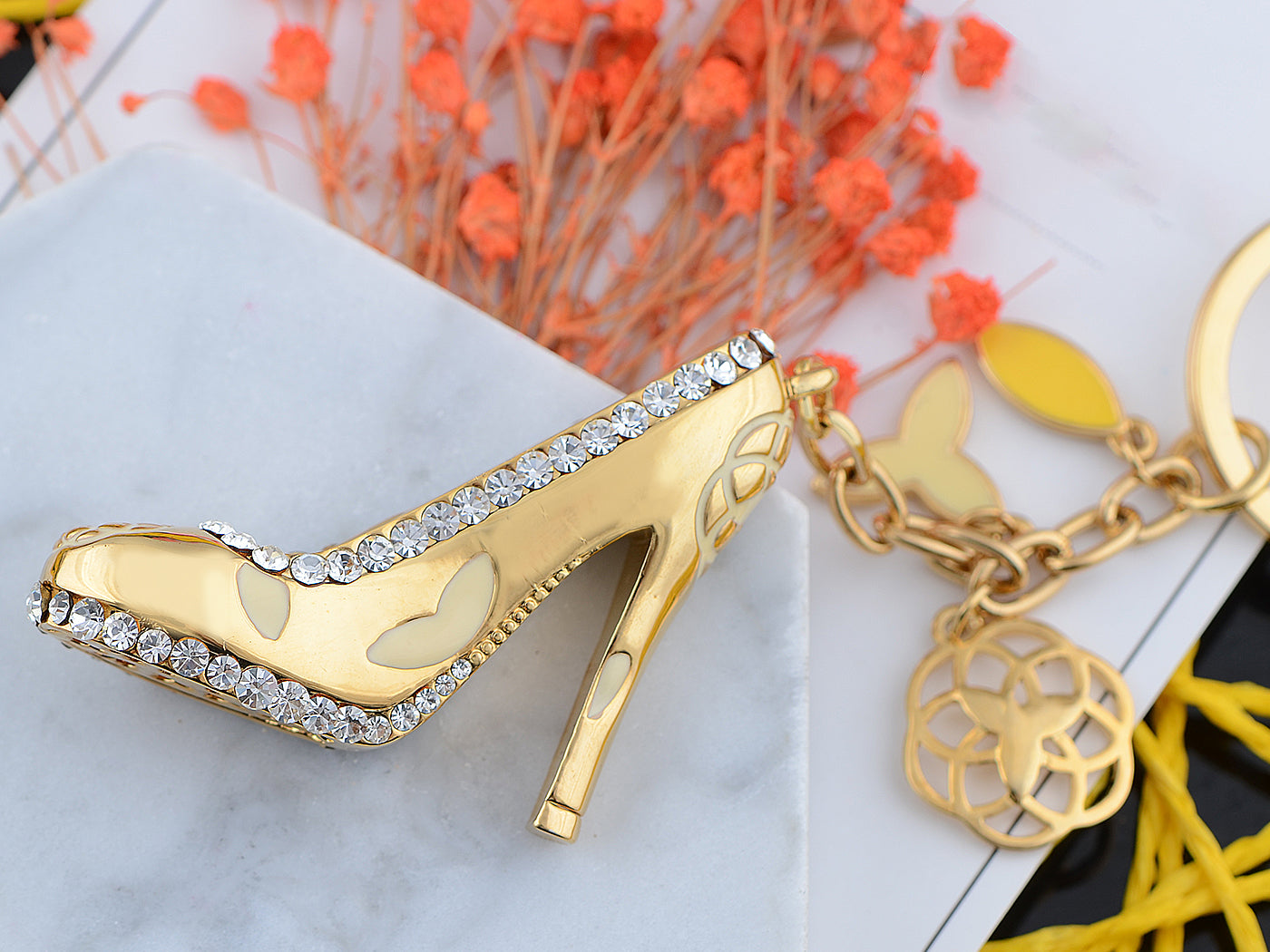 Swarovski Crystal Designer Stilleto Heel Shoe Dangle Keychain