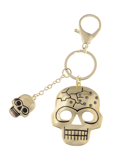 Cracked Spooky Two Skull Face Head Key Chain