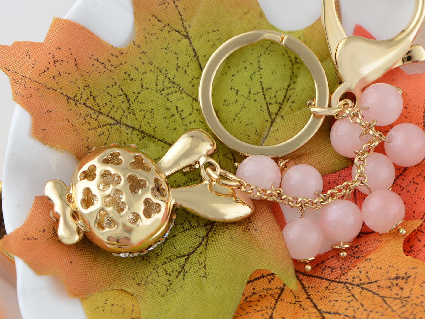 Pink Beaded Gold Lucky Bunny Rabbit Keychain
