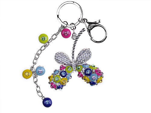 Colorful Dangle Beaded Enamel Butterfly Keychain