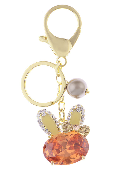 Swarovski Crystal Topaz Bunny Rabbit Bowtie Pearl Bead Keychain