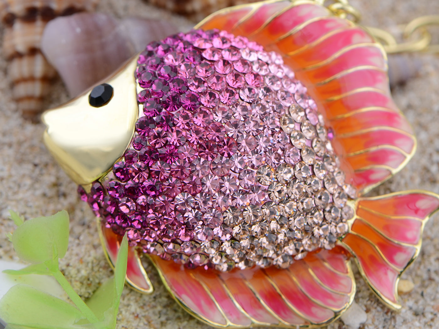 Swarovski Crystal Fire Opal Angel Piranha Fish Keychain