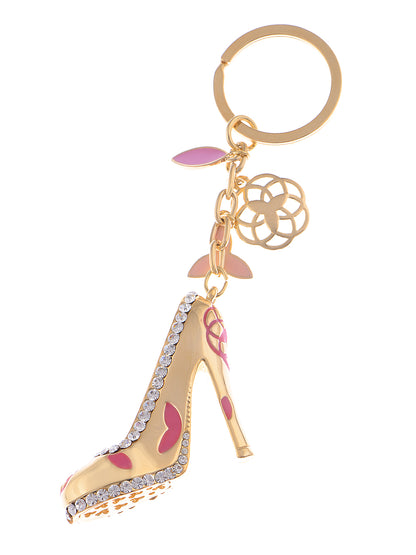 Pink Enamel Gold Stilleto Heel Shoe Keychain