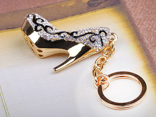 Gold Flourish Lady Stilleto Heel Shoe Keychain