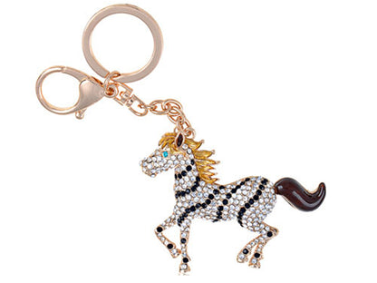 Galloping Striped Blonde Horse With Bright Blue Zircon Eye Keychain