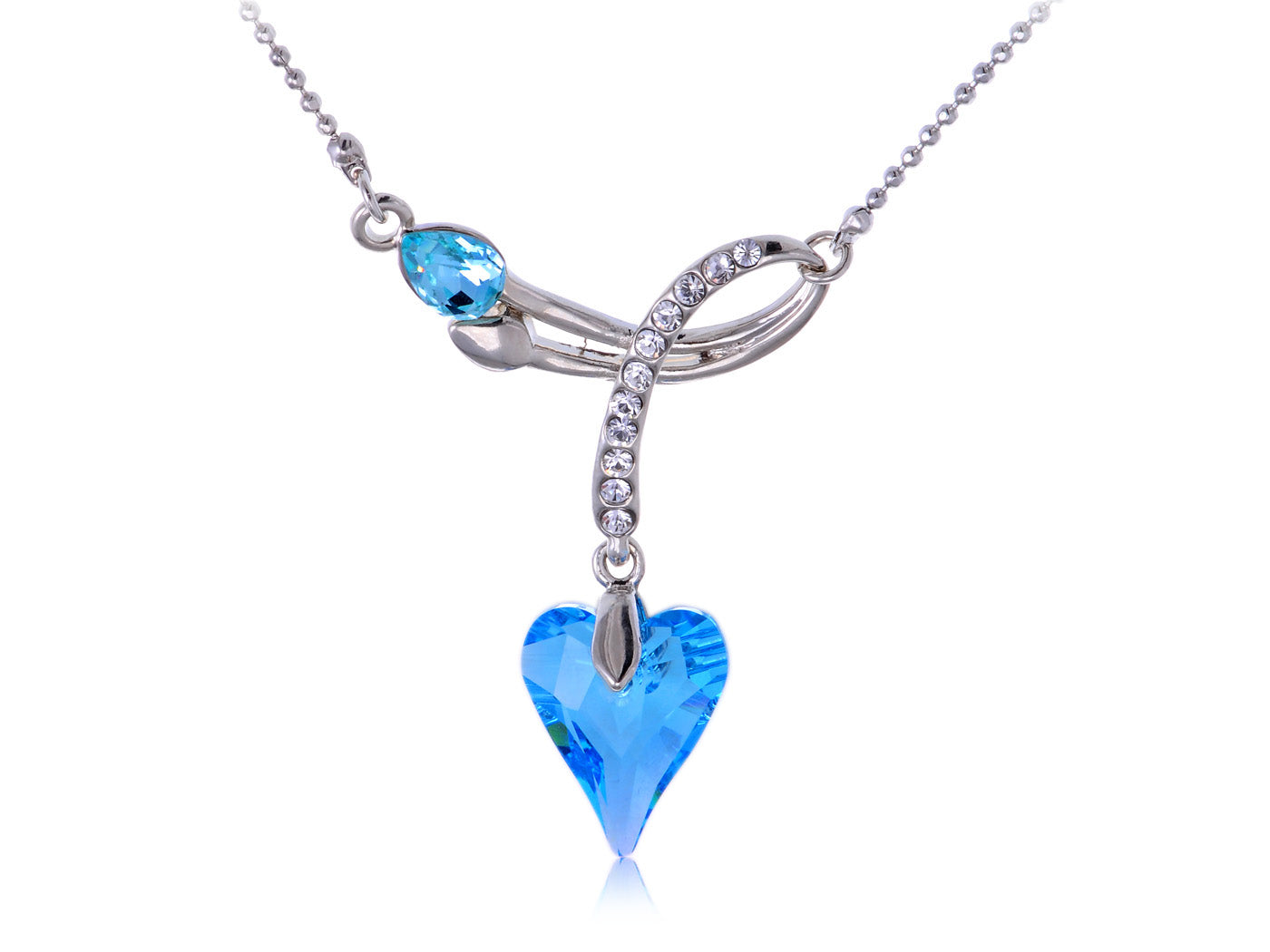 Swarovski Crystal Light Blue Heart Spade Ribbon Pendant Necklace