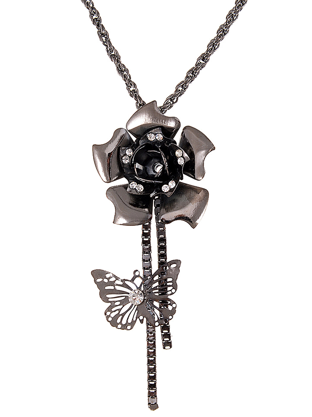 Fancy Creative 3 D Rose Stencil Flower Butterfly Jewelry Necklace