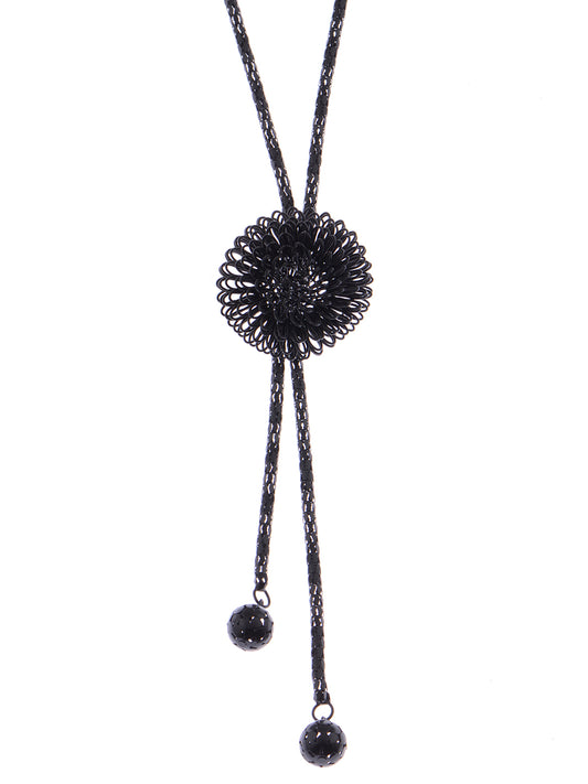 Fancy Black Chain Bursting 3 D Flower Dangling Tassel Jewelry Necklace