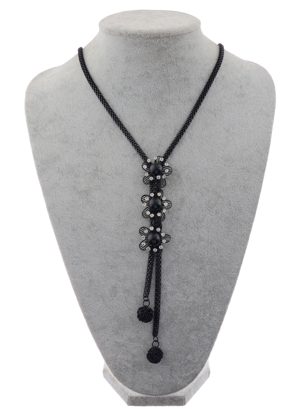 Dangling Black Cut Out Flower Trio Jewelry Necklace