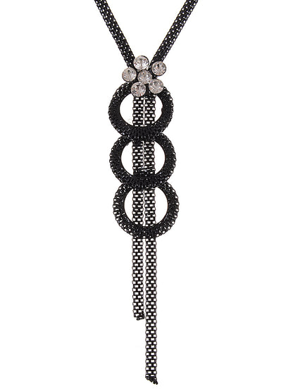 Black Circle Loop Chain Dangle Tassel Flower Necklace
