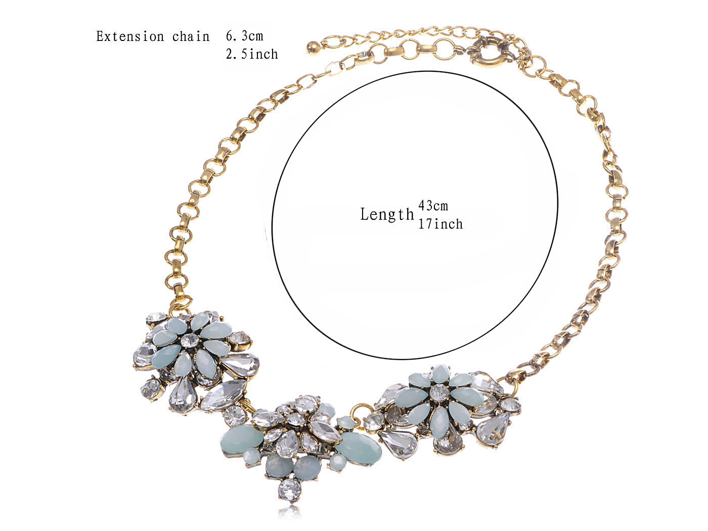 Antique Style Blue Opal Like Flower Trio Necklace