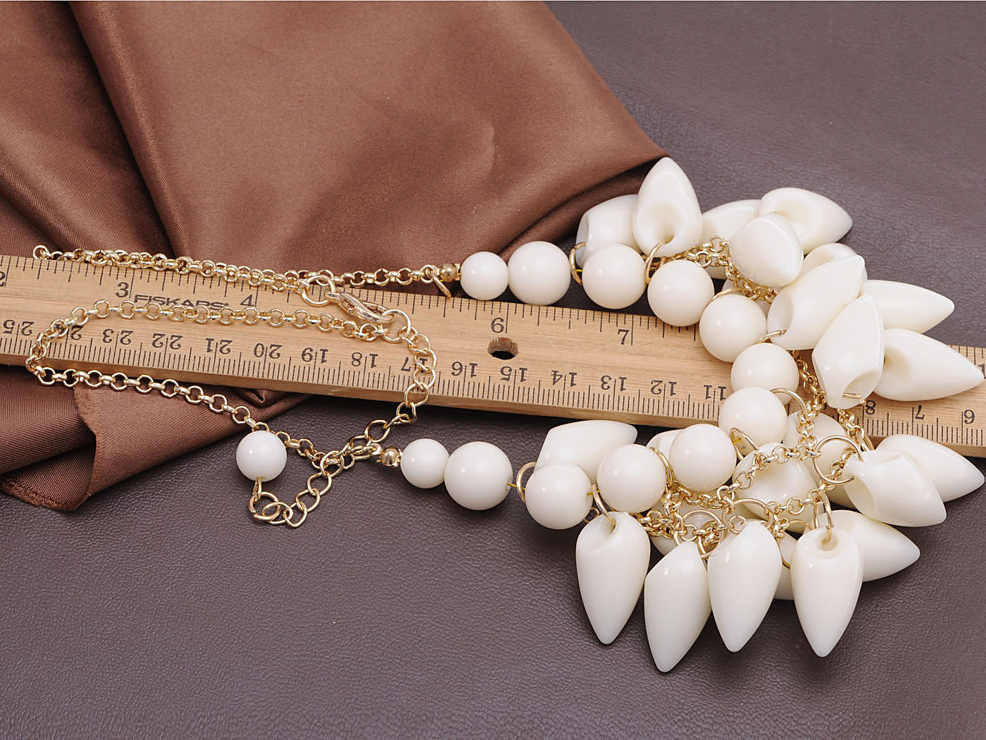 Shell Like Tooth Cluster Dangling Gold Collar Bib Statement Necklace