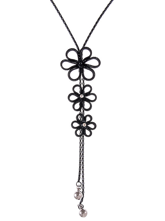 Black Chain Flower Trio Tassel Trend Jewelry Necklace