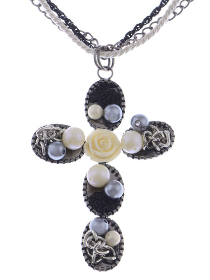 Twist Braid Rosette Detail Statement Cross Jewelry Necklace