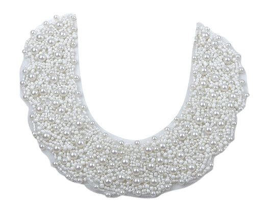 Bridal Wedding White Pearl Beaded Mesh Bib Ribbon Necklace