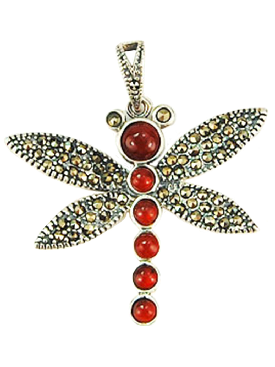 Thai Sterling Silver 92.5 Agate Insect Bug Dragonfly Necklace Pendant