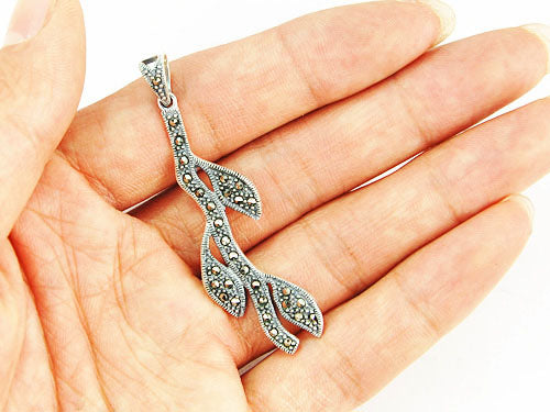 Thai Sterling Silver 92.5 Tree Branch Leaf Leaves Fall Beaded Necklace Pendant
