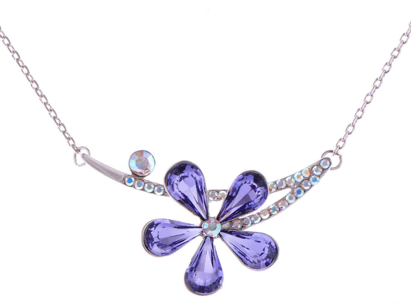 Swarovski Crystal Amethyst Colored Floral Flower Pendant Necklace