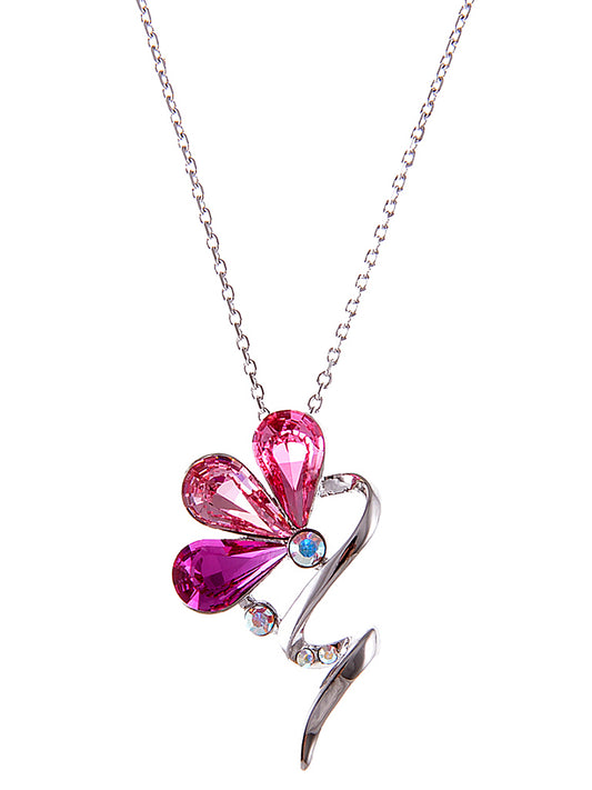 Swarovski Crystal Rose Fuchsia Ab Abstract Flower Pendant Necklace