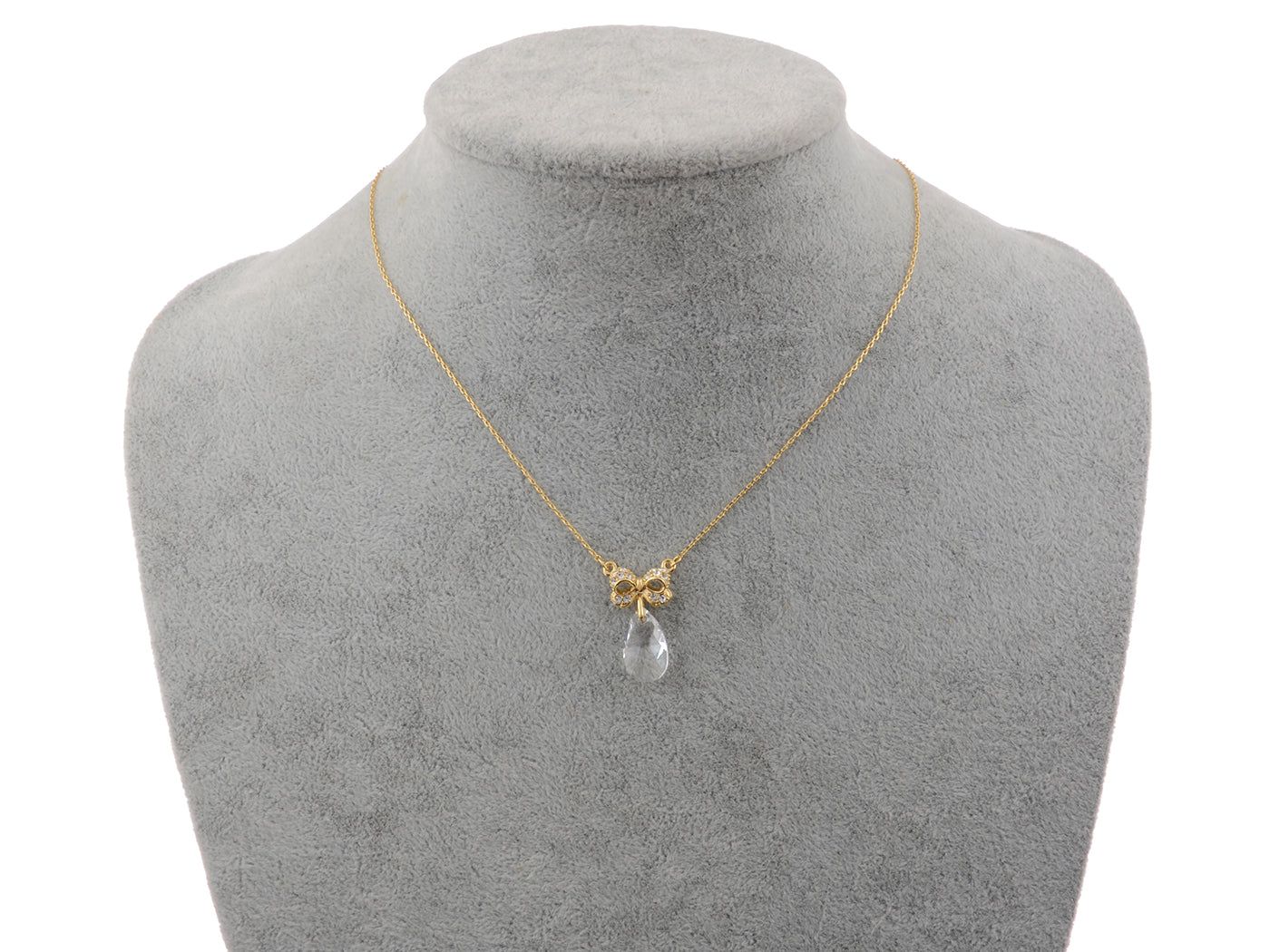 Swarovski Crystal Bow Tear Drop Gem Pendant Necklace