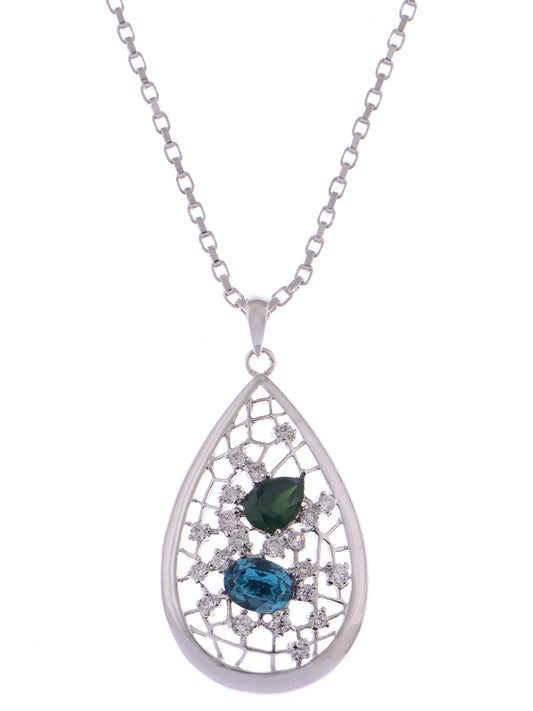 Swarovski Crystal Tear Drop Blue Web Net Pendant Necklace