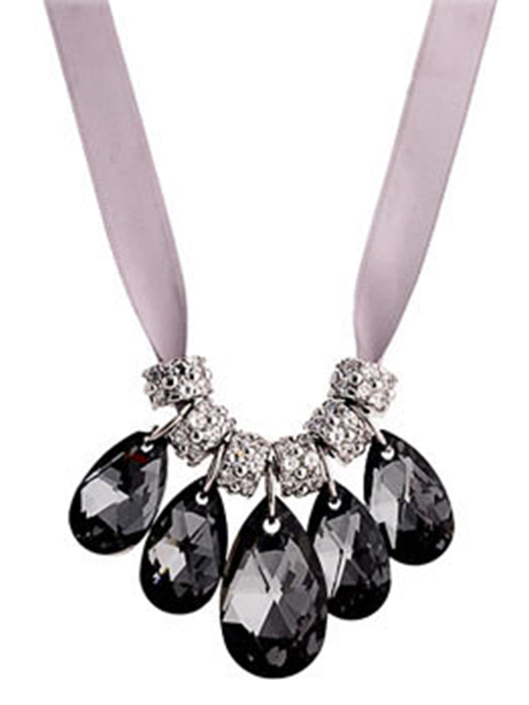Swarovski Crystal Black Diamond Shape Bead Dangle Lady Pink Ribbon Bib Necklace